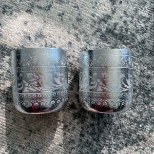 Handmade ornamented metal tumblers set of 2
